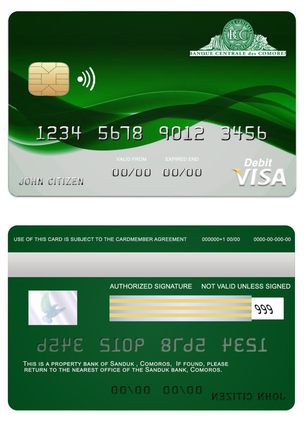 Download Comoros Sanduk  bank visa card Photoshop template